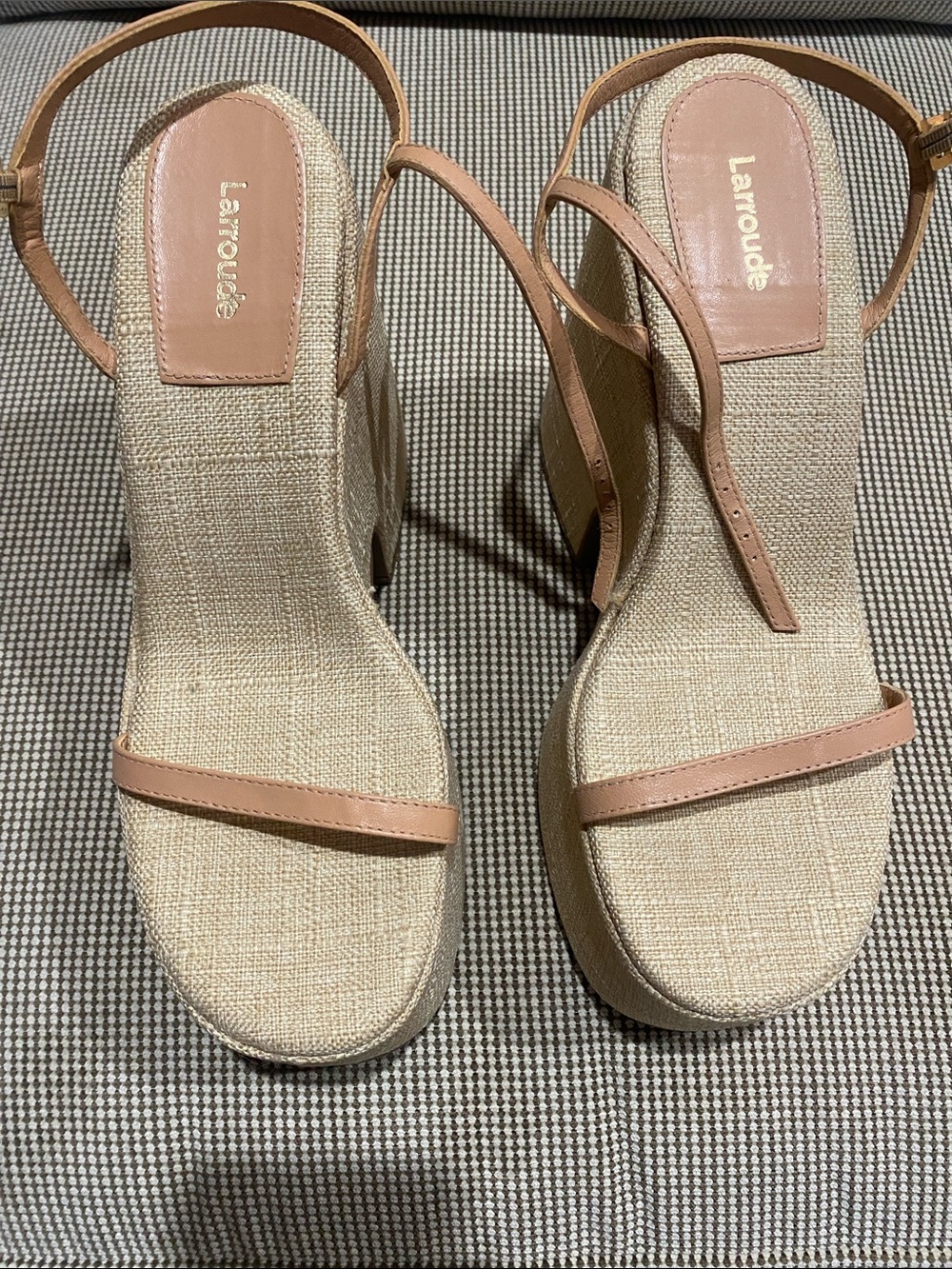 Larroude Nude Pink Platform Sandals with Woven Footbed